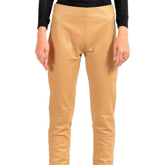Maison Margiela MM6 Women's Beige Leather Straight Leg Pants US M IT 42
